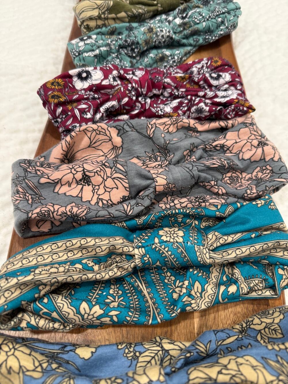 HANDMADE Boho Floral Turban Head Wrap Headband Lot of 7 Stretch Knit Wide Set